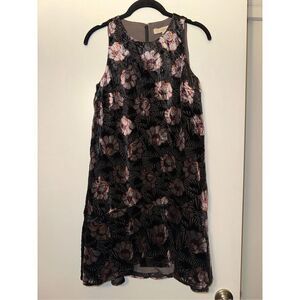 LOFT Women Black Pink Velvet Floral Tank Dress Size XS NWT